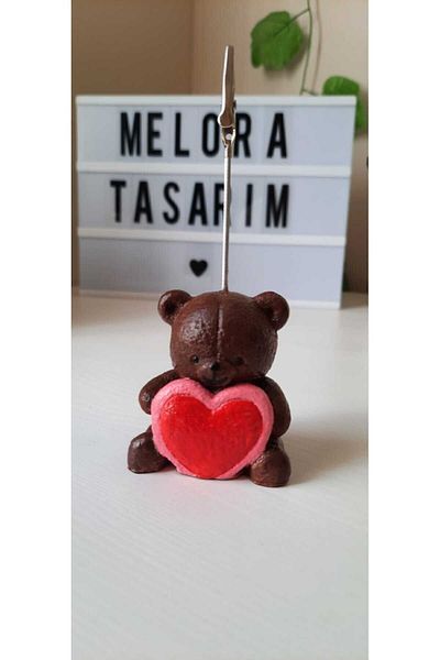 melora Note Holder with Bear Figure Holding a Heart Metal Clip Note Holder Note Holder Photo Holder