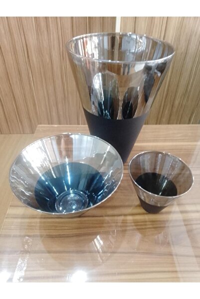 Candle Vase Set of 3 Glass Conical Vase - Titanium Coated Look