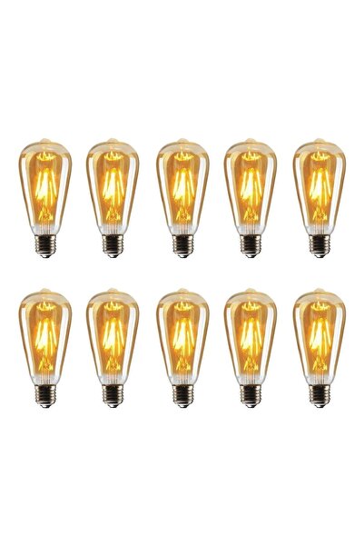 Genel Markalar St64 Flamanlı Rustik 4w Led Ampul 10'lu Dekoratif Vintage Aydınlatma Amber Rengi St64 10lu