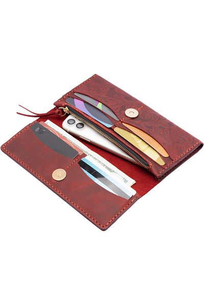 Bakani Leather Genuine Leather Handmade Women's Wallet - 8 Cards, 2 Banknotes, Mobile Phone and Coin Pocket