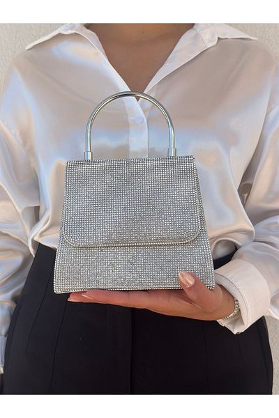 Sh Poly Ασημί Χρώμα Γυναικείο Βραδινό Φόρεμα Clutch Portfolio - Ιδανικό για Νυφικό και Αρραβώνα