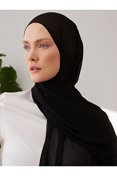 Femple Modest شال شيفون أسود فاخر - حجاب 180x70 سم