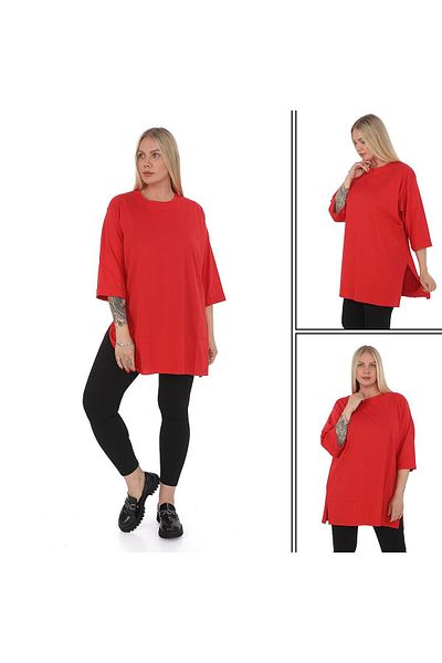 elma abone Plus Size Combed Cotton Tunic