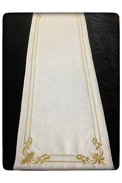 ÇeyizHan Maraş Işi Sırma Nakış Işlemeli Keten Runner (35 X 110 CM.)