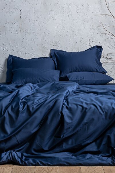 Halsa Flen %100 Pamuk Saten Battal Boy Lacivert Nevresim Takımı