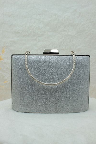 Sh Poly Βραδινό Τσάντα Tablet Glitter Βραδινή Τσάντα Sand Glitter Silver 2023