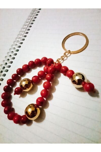 PİRAMİGO سلسلة مفاتيح مرجانية حمراء موديل رياضي - حجر طبيعي