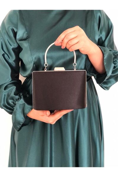Satin Black Evening Bag with Handle