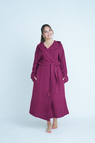 Natural Halat de baie unisex din muselină cu 4 straturi - cu glugă