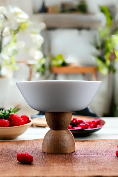 Violenza Home Lucio Wooden Leg 23 Cm Pit Presentation Plate, Fruit Bowl, Dessert Presentation, Snack Bowl, Bowl, Presentation Bowl