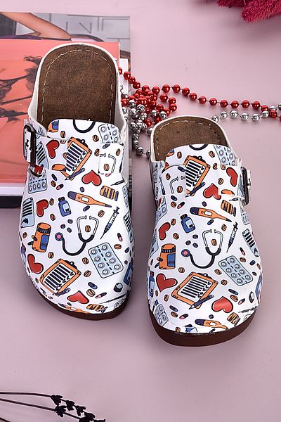 azizsahinshoes 3034 Μοντέλο Παντόφλες με ανατομικό σχέδιο με εργαλεία γιατρού