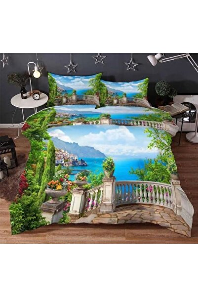 Elmas Dizayn Double Blue Green Duvet Cover Set - 4 Pieces Special Production