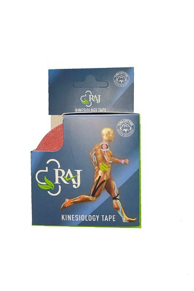 RAJ شريط أحمر كينيسيو للألم 5 متر × 5 سم شريط رياضي للألم علم الحركة