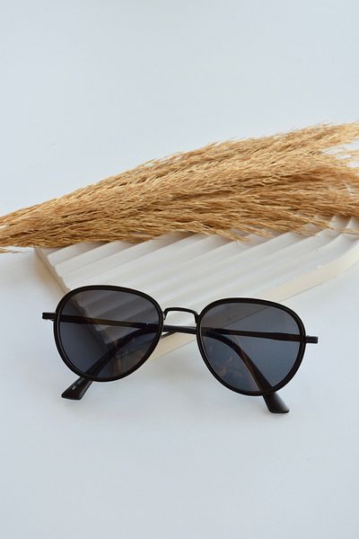 LOOKUP NEW Unisex Round Oval Black Metal Sunglasses - Uv400 Protected