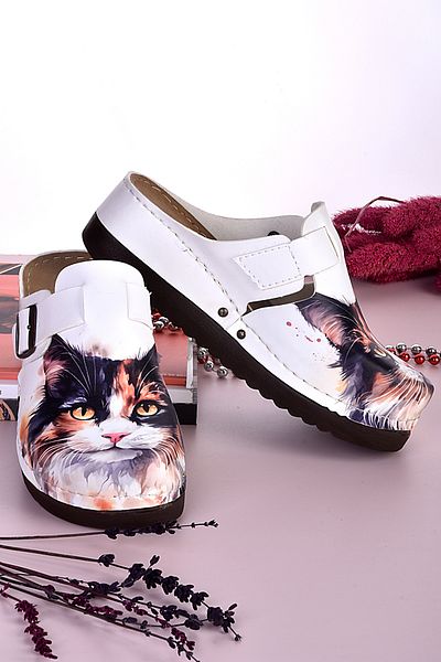 azizsahinshoes 3053 Μοντέλο Ανατομικές Παντόφλες με μοτίβο Noble Cat