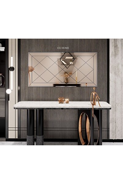 CG HOME Dekoratif Baklava Desenli Bizoteli Salon Ofis Konsol Aynası Bronz Ayna 120cm X 60cm