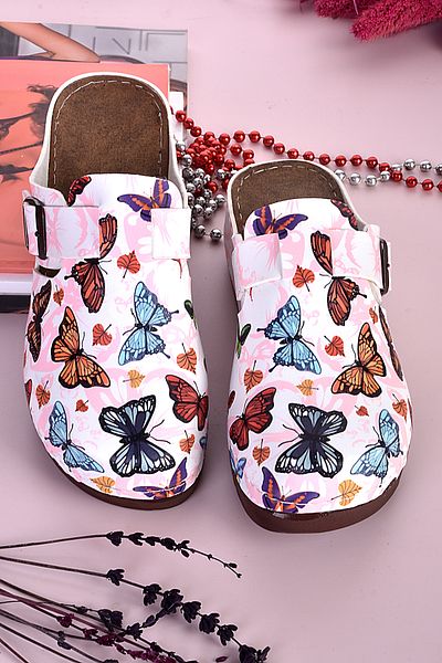 azizsahinshoes Papuci anatomici 3030 cu model fluture colorat