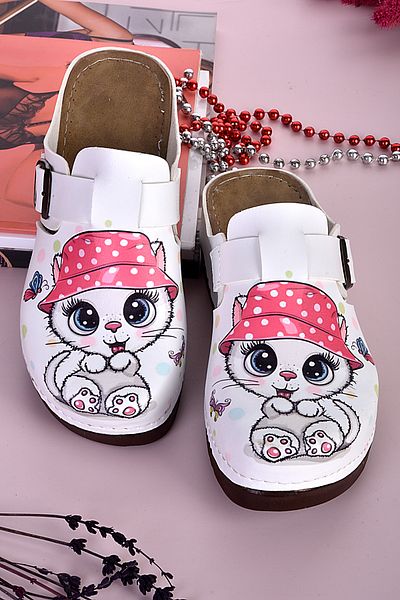 azizsahinshoes 3041 Μοντέλο Ανατομικές Παντόφλες με Ροζ Γάτα - Με Καπέλο