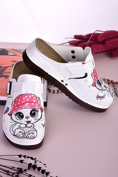 azizsahinshoes 3041 Μοντέλο Ανατομικές Παντόφλες με Ροζ Γάτα - Με Καπέλο