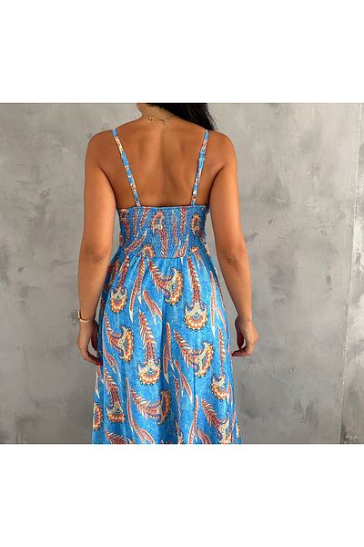 SUYA US WEAR Σατέν Maxi Φόρεμα - Σιφόν με στάμπα, λουράκια και σκισίματα