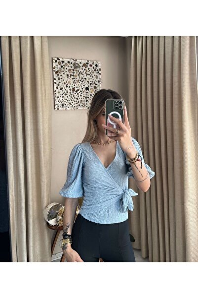 İBABUTİK Μπλούζα με μανίκια μπαλόνι με λεπτομέρεια πλεξούδας στο πλάι