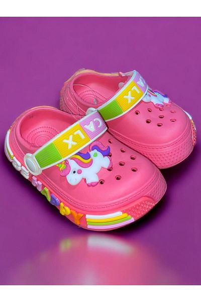 Calx Children's Pink Color Unicorn Figured Anti-Slip Sandals Slippers