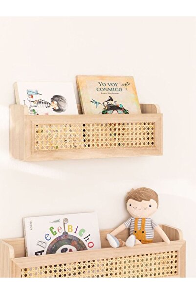 metre dizayn Ahşap Hazeran Rattan Duvar Rafı Çocuk Odası Montessori Kitaplık ...