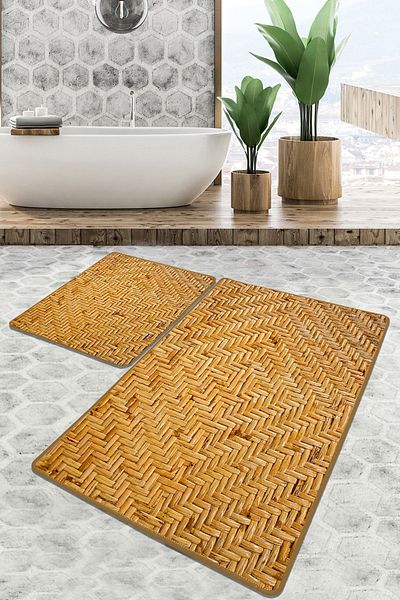 Chilai Home Tetris Χαλιά Μπάνιου Σετ 2 Χαλιά Μπάνιου Αντιολισθητική Βάση Σετ Τουαλέτας Djtbanyo