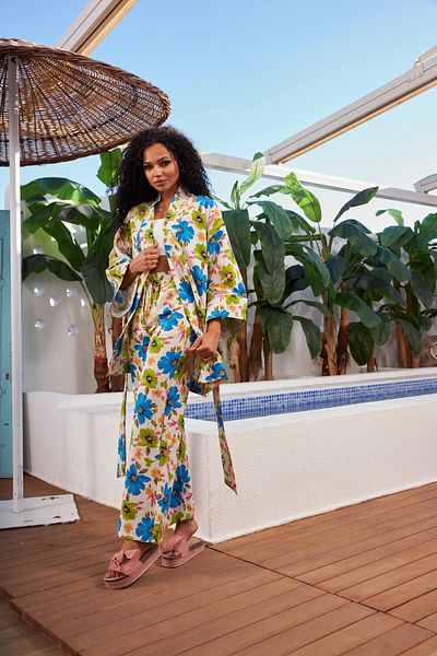 MİA NOURA Viscose Linen Blend Kimono and Pants Set - Patterned