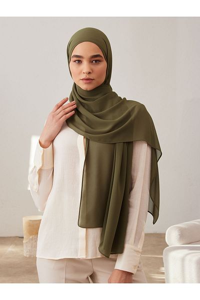 Femple Modest Σάλι Deluxe σιφόν σε χρώμα ελιάς - Χιτζάμπ 180x70cm