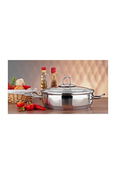 Hascevher Arbel Çelik Karnıyarık Tencere 24x7 cm Cam Kapaklı