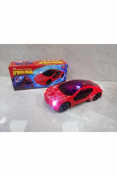 Kids SPİDERMAN - ÖRÜMCEK ARABA PİLLİ IŞIKLI SESLİ HAREKETLİ ÇARP DÖN ( 18 CM )