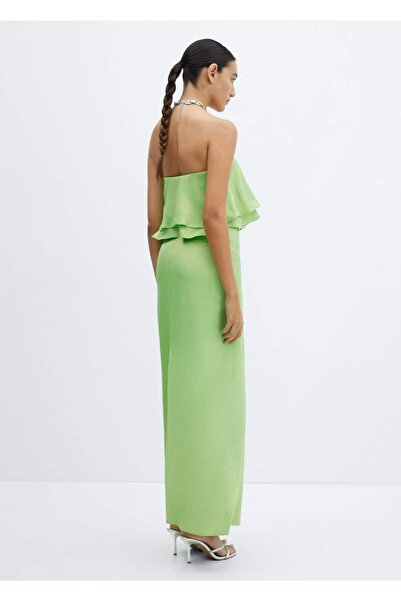 MANGO Woman Volanlı straplez elbise
