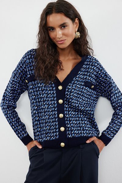 Trendyol Collection Széles szabású sötétkék kötöttáru kardigán - TWOAW22HI0268