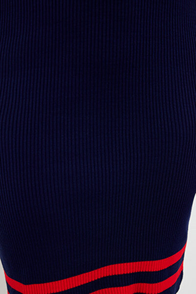Trendyol Curve Φόρεμα πλεκτό με λεπτομέρεια Navy Blue Stripe TBBAW24AH00019