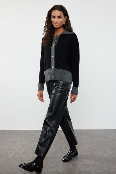 Trendyol Collection Color Blocked Anthracite Knitwear Cardigan - Soft Texture TWOAW25HI00225