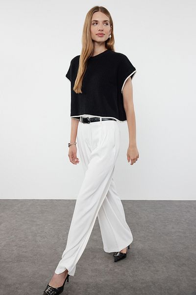 Trendyol Collection Sötétkék Crop kötöttáru pulóver - széles szabású, nyakú, fenntartható TWOAW25SV00004