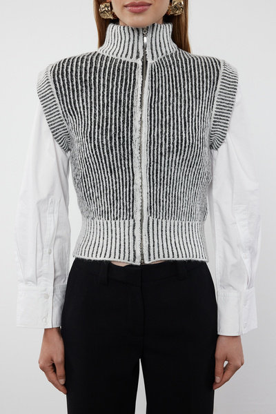 Trendyol Collection Stand Collar Zippered Soft Textured Ecru Vest - Twoaw25Ye00033