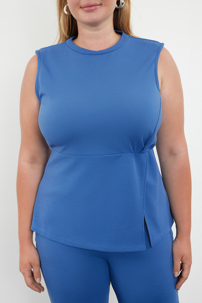 Trendyol Curve Blue Slit Detailed Knitted Seasonal Bottom-Top Suit Tbbss24Cp00001