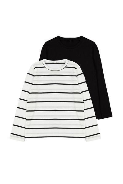TRENDYOLKIDS Unisex černé pruhované bavlněné tričko, sada 2 kusů – Tkdaw25Ts00000