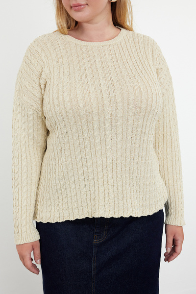 Trendyol Curve Πλεκτό πουλόβερ μπεζ Crop με κοτσίδα μαλλιών - TBBAW25AN00007