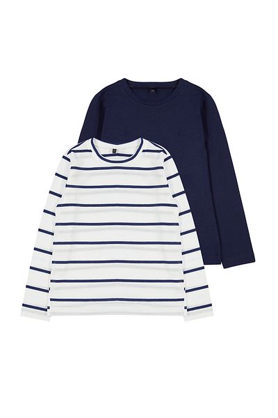 TRENDYOLKIDS Námořnická modrá pruhy-Navy Blue Plain 2'li Unisex Sada dvou bavlněných pletených triček TKDAW25TS00000