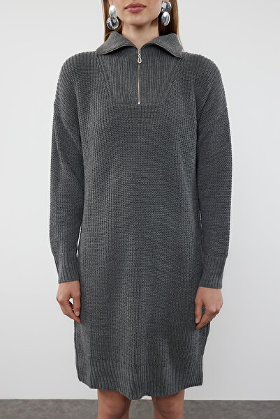 Trendyol Collection Anthracite Mini Knitwear Zipper Dress TWOAW24EL00062