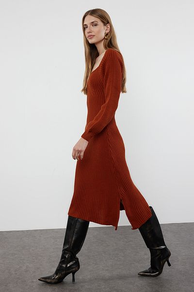 Trendyol Collection Φόρεμα Πλεκτό Πλακάκι Midi Heart Collar - TWOAW24EL00212