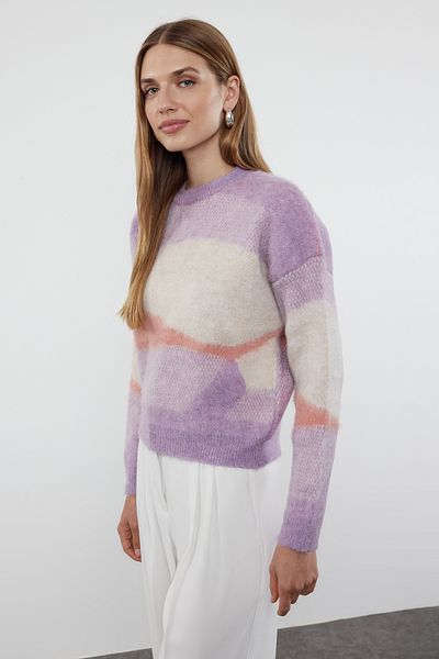 Trendyol Collection Lilac Crew Neck Soft Knitwear Sweater - Color Block TWOAW25KZ00278