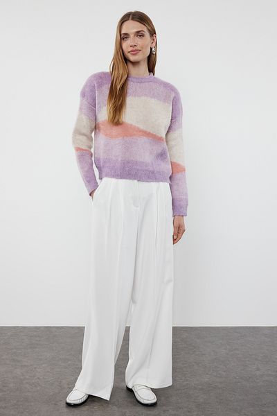 Trendyol Collection Lilac Crew Neck Soft Knitwear Sweater - Color Block TWOAW25KZ00278