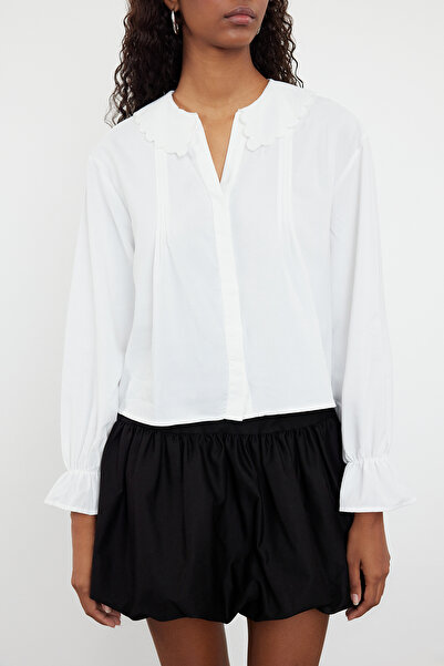 Trendyol Collection Žebrovaná ecru tkaná košile - TWOSS24GO00197