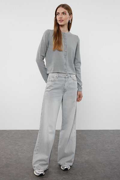 Trendyol Collection Knitwear Gray Wool Cardigan - Jacket Look, Twoaw25Hi00049