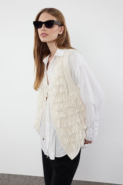 Trendyol Collection Жилет екрю Puskul Detailed Regular TWOAW25YE00009