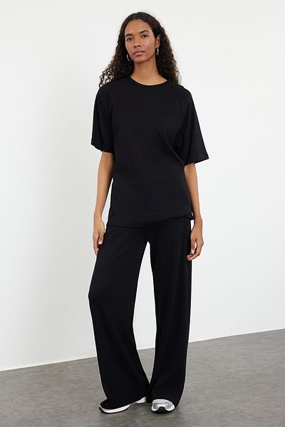Trendyol Collection Black Comfortable Wide Leg Blouse and Trousers Set - TWOAW25AU00080